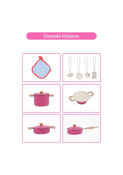 11 Parça Pembe Emaye Tencere Tava Seti