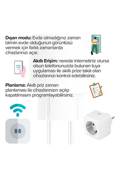 Telefon Kontrollü Akıllı Priz Wi-fi Destekli Akım Korumalı Priz
