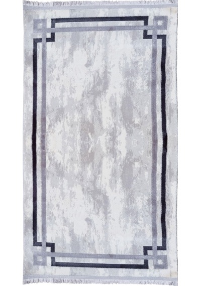 Gri Renkli Çerçeveli Modern Kaymaz Makine Dokuma Halı - Ay013r Beyaz, Bej, Krem