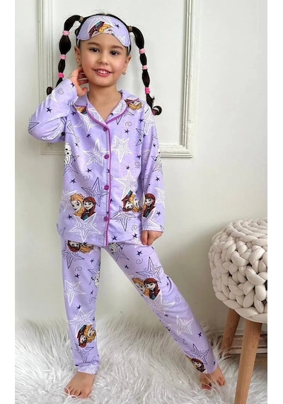 Lillypicca Kız Çocuk Desenli Pamuklu Önden Düğmeli Göz Bantlı Uzun Kol Pijama Takımı 9031 Lila Lillypicca Kız Çocuk Desenli Pamuklu Önden Düğmeli Göz Bantlı Uzun Kol Pijama Takımı 9031 Lila