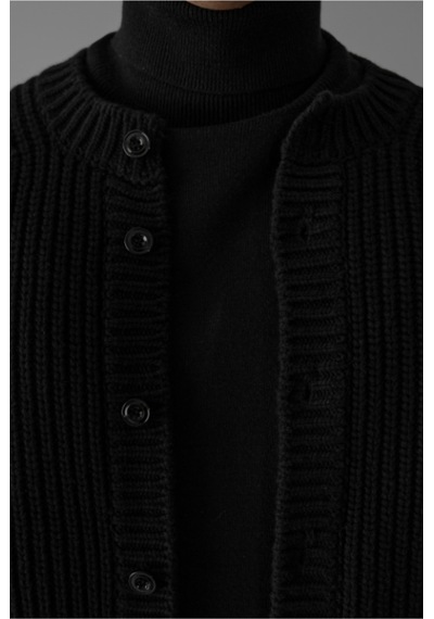 Tarz Cool Siyah Erkek Slim Fit Pamuklu Yuvarlak Yaka Düğmeli Hırka Siyah