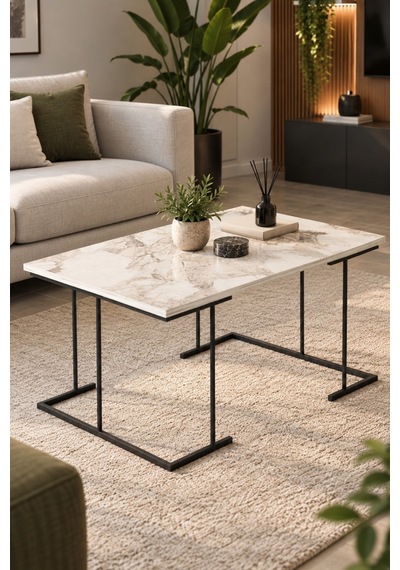 Sulorahome Beyaz Orta Sehpa 90x60 Cm Dikdörtgen Salon Sehpası
