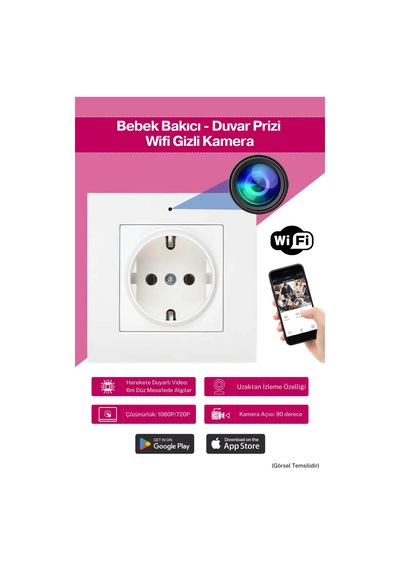 Duvar Tip Priz Kamera Uzaktan İzleme - Ses Dinleme - Kayıt Etme Uyumlu