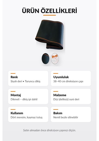 Trobus Mercedes-benz C Serisi 2001-2007 Dikmeli Direksiyon Kılıfı Düz Deri Siyah Turuncu Dikiş