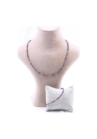 Safir Ve Yakut Taşlı Doğal Taş Kolye Bileklik Seti Fasetli Kesim 2-3 Mm Çok Renkli