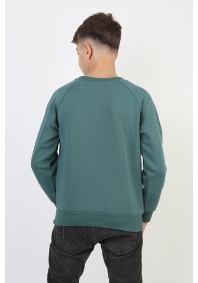 No Baskılı Kapşonsuz Rahat Erkek Çocuk Sweatshirt-90832 Yeşil