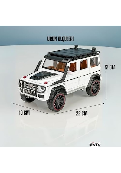 Mercedes G Seri Arazi Aracı Die Cast Model Kutulu Buhar Atan Çek Bırak Full Fonksiyon Kapıları Açılan 1:22 Ölçek Model Araba Kutulu Koleksiyonluk Ürün Beyaz