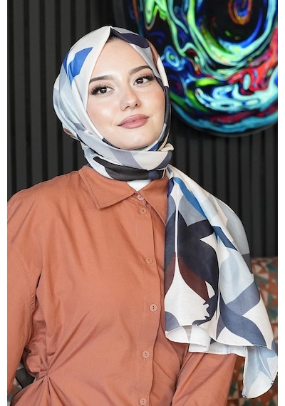 Soyut Desen Bej Soft Pamuk Şal Bej Çok Renkli