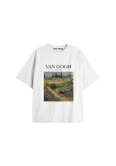 Kalic Studio Unisex Van Gogh Baskılı Oversize Tshirt Beyaz-83