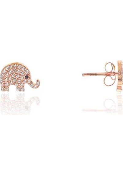 Gümüş Rose Zirkon Taşlı Fil Küpe N11.48482