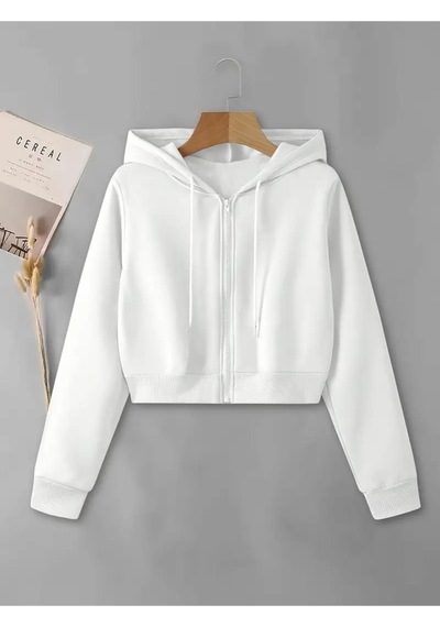 Altamira Kadın Fermuarlı Oversize Kapşonlu Crop Hırka 001