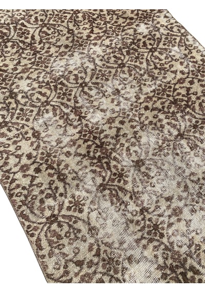 El Dokuma Eskitme Vintage Halı 105x193 Kahverengi İnce Halı Kahverengi