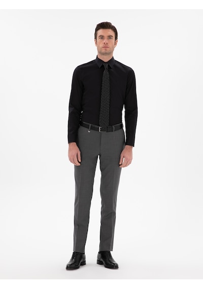 Cacharel Siyah Slim Fit Klasik Yaka Basic Gömlek