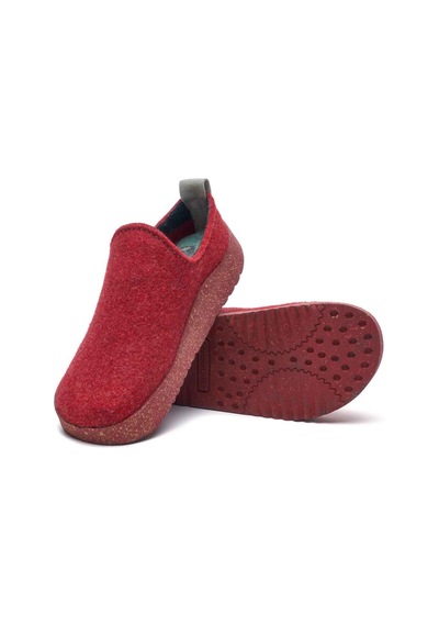 Comfortfusse Olwen-w - Kadın Ortopedik Yün Keçe Ev Ayakkabısı Kırmızı Yün