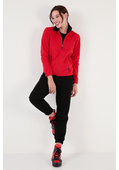 Lela Slim Fit Anti-Pilling Tüylenme Yapmayan Fermuarlı Cepli  Hırka Bayan Polar 5907002 Kırmızı