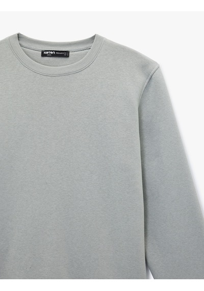 Koton Pamuklu Uzun Kollu Şardonlu Bisiklet Yaka Erkek Basic Sweatshirt Gri 6wam70017mk