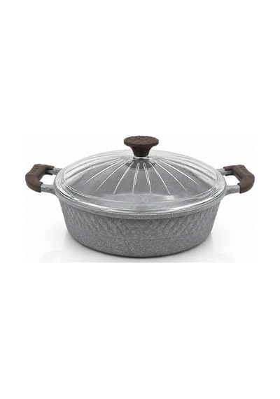 Oms Collection - Biogranit Ağır Döküm 30x8 Cm - 5,30 Litre Basık Tencere 3632 - Gri