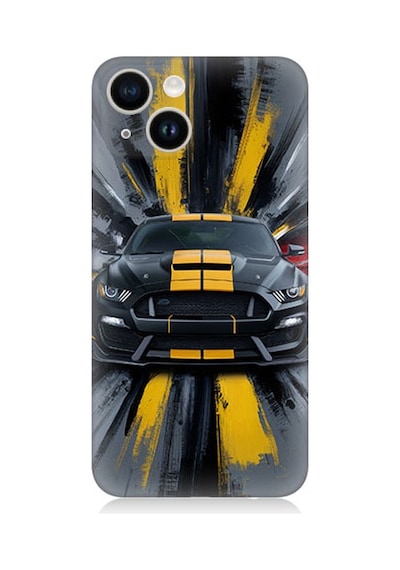 Apple Uyumlu iPhone 14 Sarı Spor Araba Desenli Silikon Kılıf Silikon