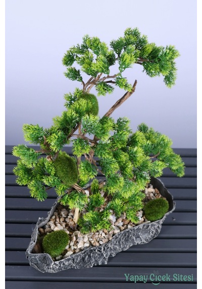 Yapay Çiçek Sitesi Kaya Aksıda Mini Yapay Bonsai Ağacı 40 Cm Yeşil