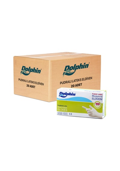 Dolphın Lateks Pudralı Eldiven (M) Orta - 20 Paket (2000 Adet)