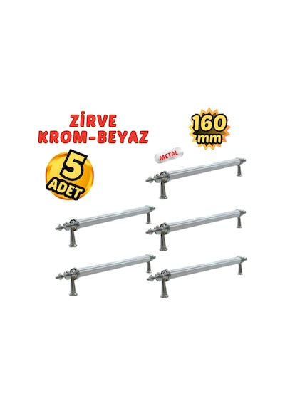 5 Adet Metal Zirve Mobilya Çekmece Dolap Kulpu Krom-beyaz 160mm Krom - Beyaz