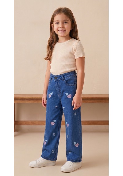 Storm Wear Çocuk Kalp Nakışlı Pantolon Mavi