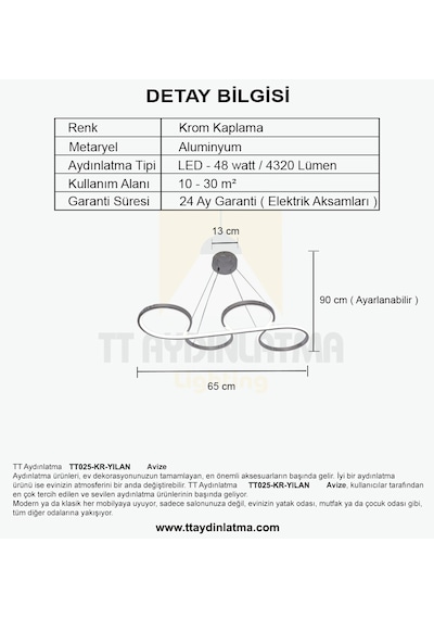 Tt025-kr Tt Aydınlatma Yılan Modeli Krom Kaplama Gün Işığı Led Av Krom