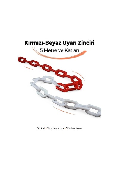 Kırmızı Beyaz Plastik Zincir ,duba Zinciri,emniyet Zinciri 8 Mm 5 Metre