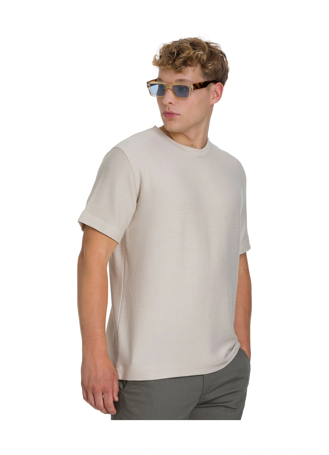Hatemoğlu Ekru Regular Fit Bisiklet Yaka Basic Tişört 35187 453419