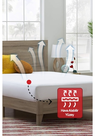 Eve Tekstil Fitted Pamuklu Bebek / Tek / Çift Kişilik Sıvı Geçirmez Yatak Koruyucu Lastikli Çarşaf Alez Beyaz