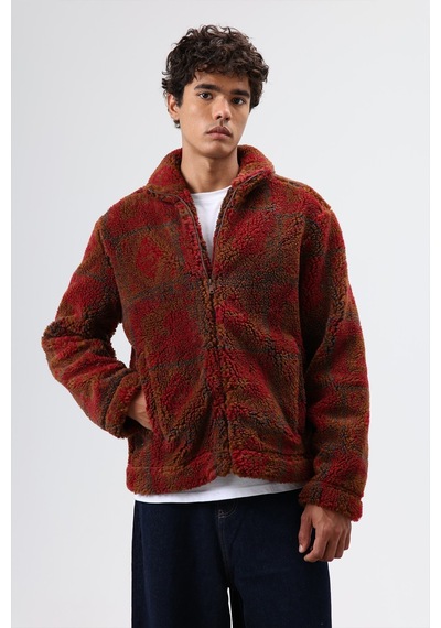 Vamos Oversize Peluş Mont Bordo