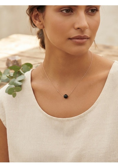 925 Ayar Gümüş Minimalist Oltu Taşı Kolye.rose.gold.rodaj Renk Seçeneği