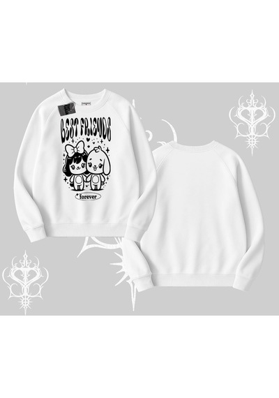 Biskilet Sweatshirt Best Friends Forever Baskılı Sevimli Tasarım Beyaz