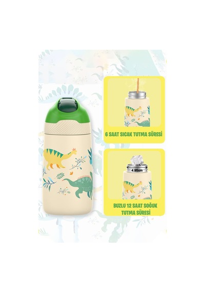 Vagonlife 2'li Set 350 Ml Çocuk Pipetli Çelik Matara Paslanmaz Çelik Termos 5 Farklı Renk 2055-350ml Yeşil-mor