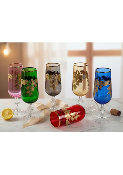 Bohemia Kristal Bardak Lüsterli Gold 180 Cc 6 Adet Çok Renkli