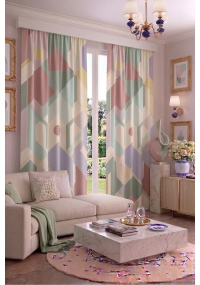 Modern Geometrik Desenli Fon Perdesi 100 X 250 Cm 1 Kanat Dekoratif Dijital Baskılı Premium Salon Oturma Odası Yatak Odası Pencere Perdesi Mor Pembe
