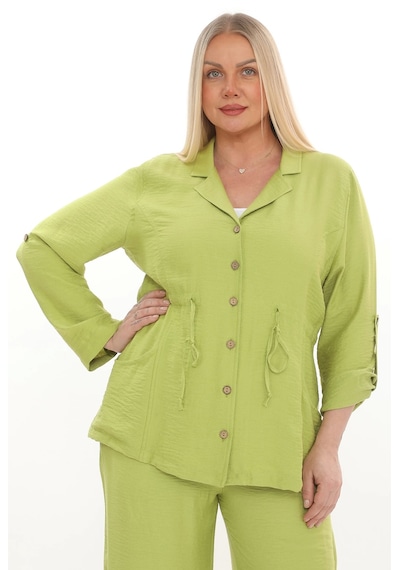 Lady Majestic Büyük Beden Viscose Cepli Ceket Fıstık Yeşili