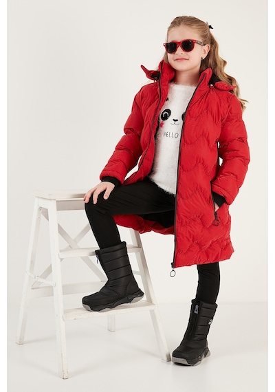 Lela Peluş Astarlı Yakası Suni Kürklü Çıkarılabilir Kapüşonlu Kışlık Kız Çocuk Mont 5761905 Kırmızı