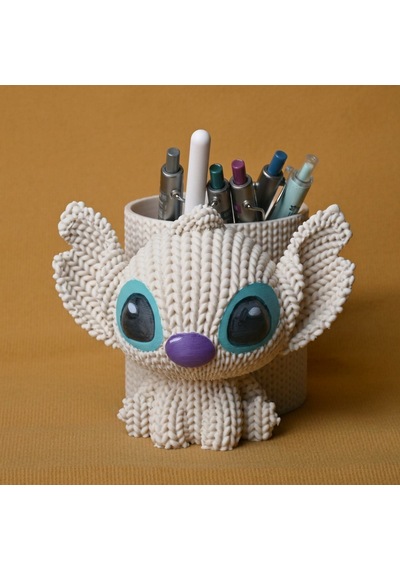 3d Baskı Knitted Kalemlik - Sevimli Karakterli Masaüstü Kalem Organizeri-beyaz Çok Renkli