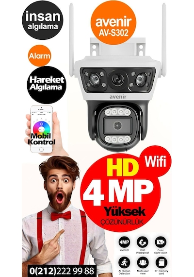 Av-s302 4mp 2 Kameralı Wifi Ptz Kamera