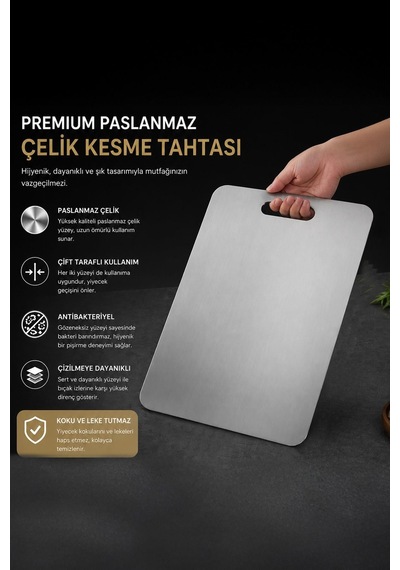 3lü Mutfak Seti Çelik Kesme Tahtası, 3 Açılı Elmas Bıçak Bileyici, 33cm Mıknatıslı Bıçak Askısı Diğer