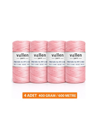 600m Polyester Makrome Ipi, Supla Ipi, Çanta Ipi, Bileklik Ipi, Makrame,pudra Pembe 1.5mm-400gr
