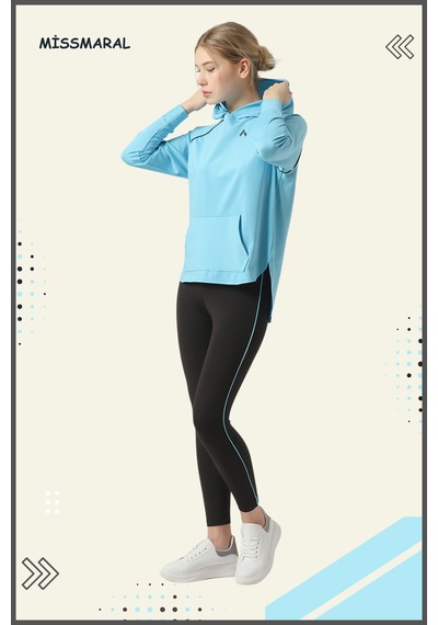 Kadın Eşofman Takım Spor Tunik & Slim Fit Tayt Dalgıç Kumaş Sports And Casual Mavi 3060 Mavi / Siyah