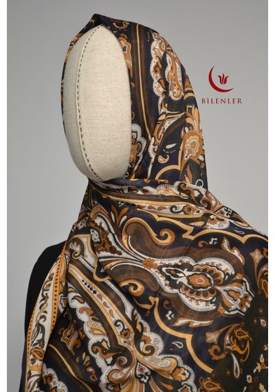 Bilenler Etnik Desenli Pamuklu Şal 70x190 Cm Lacivert