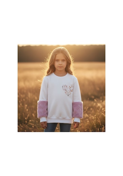 Fesshera Kids Kız Çocuk Sweatshirt Beyaz Sevimli Kalp Baskılı Peluş Kollu İnci Detaylı Pamuklu Sweatshirt Fesshera Kids Kız Çocuk Sweatshirt Beyaz Sevimli Kalp Baskılı Peluş Kollu İnci Detaylı Pamuklu Sweatshirt
