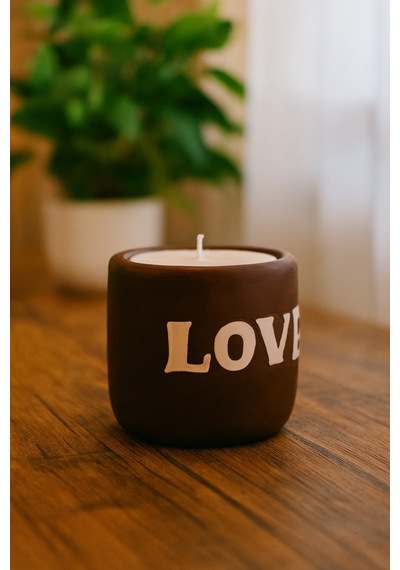 Dekoratif Kokulu Mum Love Kahverengi