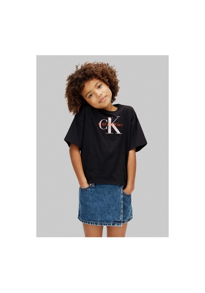 Calvin Klein Siyah Kız Çocuk Baskılı T-shirt Lvcksja20gbeh-16308