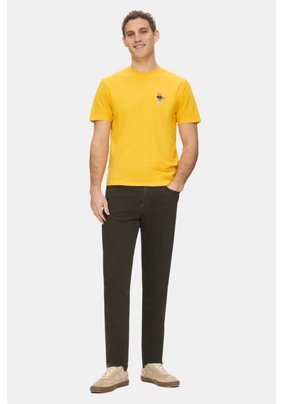 Ucla Dıego Sarı Bisiklet Yaka Baskılı %100 Pamuk Standard Fit Erkek Tshirt Sari