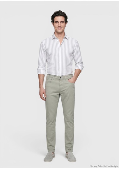 Ramsey Haki Dokuma Slim Fit Casual Pamuk Karışımlı Pantolon
