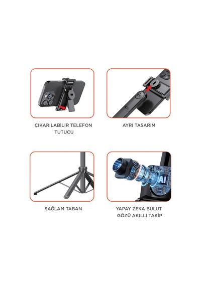Tripod Çok Amaçlı 1.6m Kumandali Kamera Telefon Tutucu C17 Siyah Tripod Çok Amaçlı 1.6m Kumandali Kamera Telefon Tutucu C17 Siyah